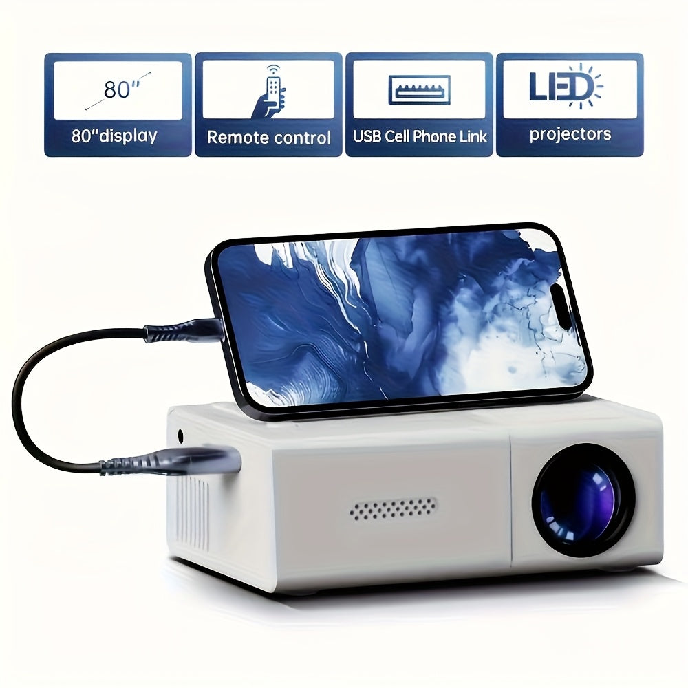 TEMU Portable Projector, Support 1080p, Usb Connection, Remote Control - Compatible With Smartphones, Tablets, Laptops, Tv Sticks And Usb Drives,