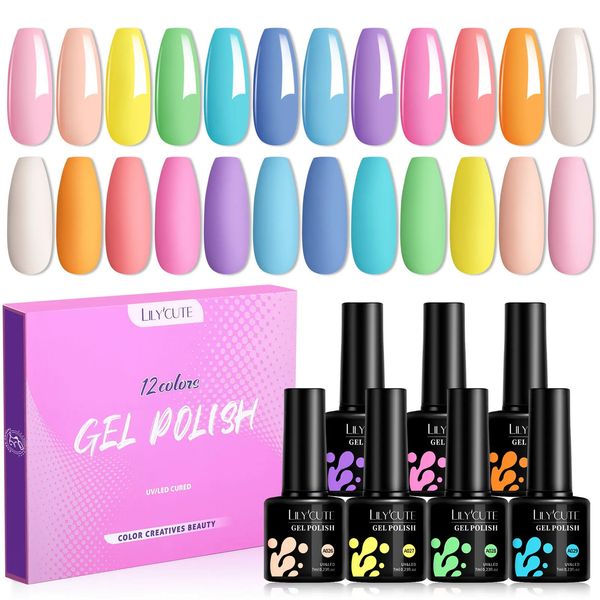 LILYCUTE 12PCs 7ml Spring Macaron Nail Gel Polish Set Semi Permanent UV Gel For Manicure Soak Off Gel Nail Polish Kit Varnishes 240702