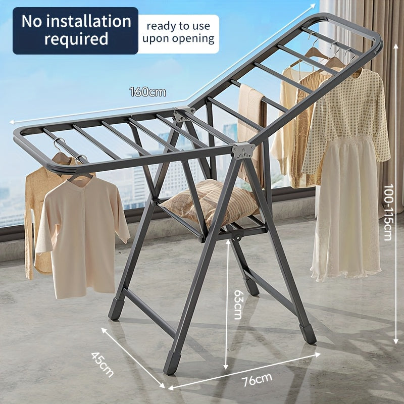 TEMU Mikee Clothes Drying Rack, Metal Laundry Drying Rack, Foldable, Freestanding Dryer With Adjustable Height Wings, Easy To Store, Suitable For