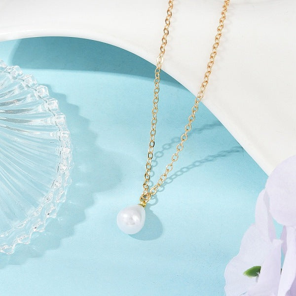 Collares colgantes con forma de lágrima de perla de acero inoxidable 304 y plástico