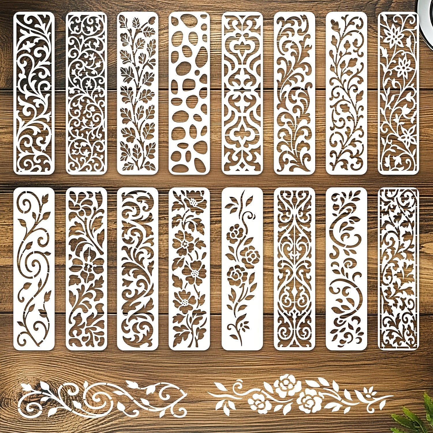 TEMU 16pcs Botanical Lace Wall Stencils - Reusable Floral Templates With Elegant Lace Patterns, For Painting Walls, Furniture, Crafts - Compatible
