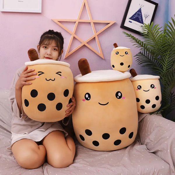Fruit Cute 24Cm Drink Stuffed Soft Pink Strawberry Milk Plush Boba Cup Toy Bubble Tea Pillow Cushion Kids Gift 0110