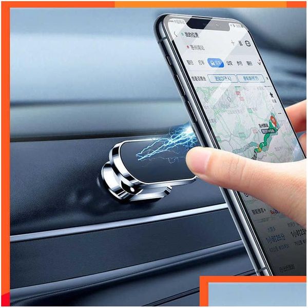 Other Interior Accessories Magnetic Car Phone Holder Rotatable Mini Strip Shape Stand For Mobile Metal Strong Magnet Gps Mount Cellp Dhdbg