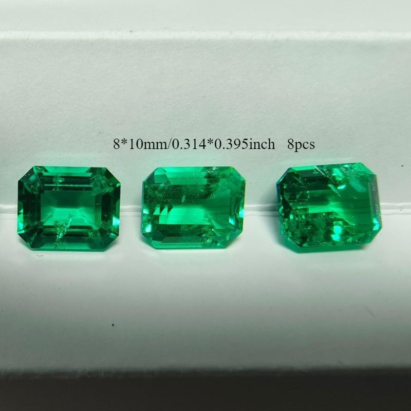TEMU 8pcs Hand-cut Lab-grown Green Emeralds, 8x10mm - , Stones For Jewelry Making (engagement Rings, Wedding Bands, Earrings, Bracelets, Pendants,