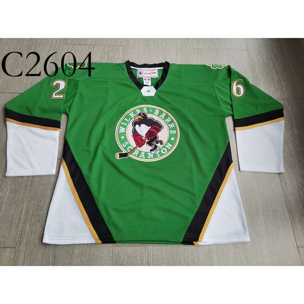 C26 Hockey jerseys Physical photos Wilkes Barre Scranton Penguins St. Patricks Day Chris Kelleher Men Youth Women High School Size S-6XL or