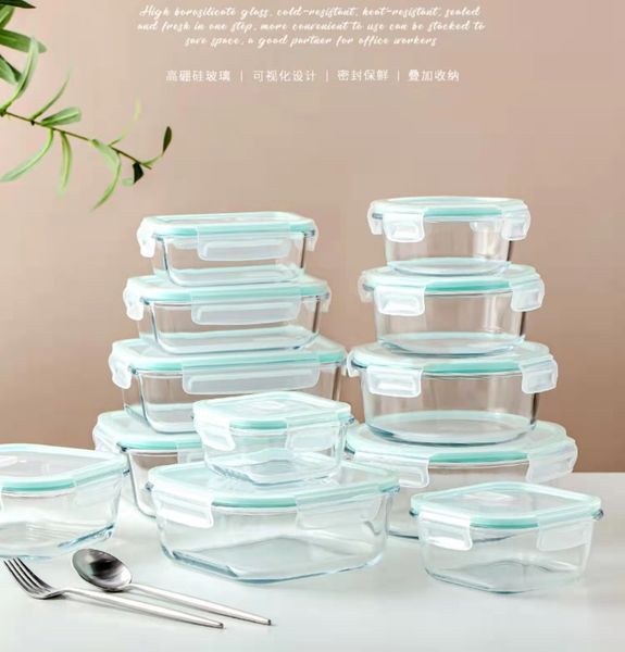 Lunch Boxes Glass Box with Lid Set Round Retangle Bento for Kids Food Container Microwave Thermal Compartments 230810