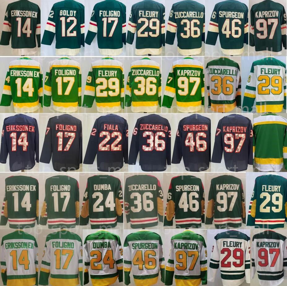 Reverse Retro Hockey Kirill Kaprizov Jerseys 29 Marc-Andre Fleury Jared Spurgeon Marcus Foligno Kevin Fiala Mats Zuccarello Matt Dumba Joel Eriksson
