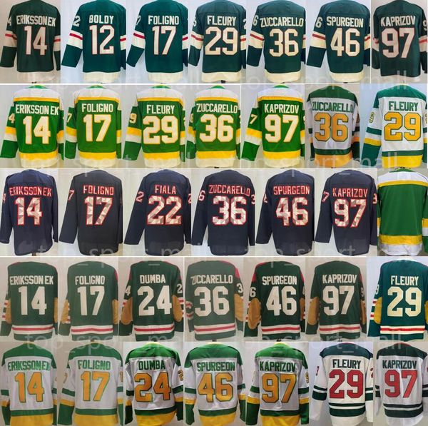 Reverse Retro Hockey Kirill Kaprizov Jerseys 29 Marc-Andre Fleury Jared Spurgeon Marcus Foligno Kevin Fiala Mats Zuccarello Matt Dumba Joel