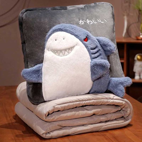 Plush Pillows Cushions 2-In-1 Cartoon Creative Shark Throw Pillow Comforter Office Nap Air Conditioning Blanket Pillow Home Sofa Pillow Cove