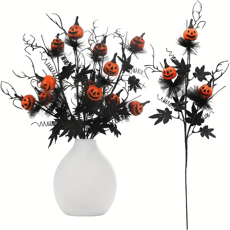 TEMU 5pcs Halloween : 19.5" Artificial Pumpkin & Maple Leaf Floral Stems - Perfect For Indoor Vase Arrangements, Party Decorations & Seasonal ,