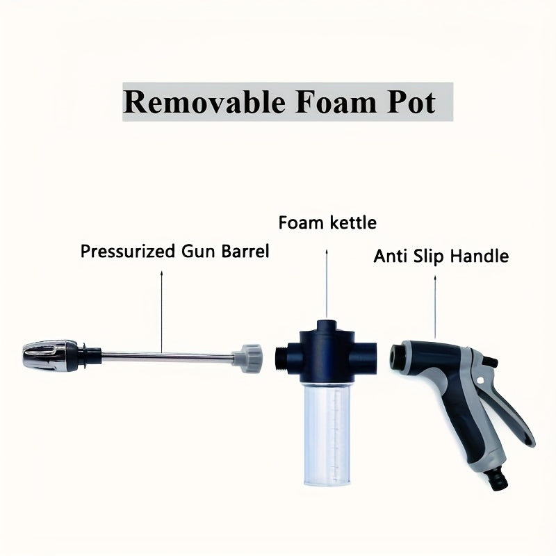 TEMU High-pressure Car Washing Water Gun With Foam Cannon & Adjustable Nozzle - Garden Hose Spray For Car Detailing, Rv, Pet, Plant Cleaning - 3- 4 &