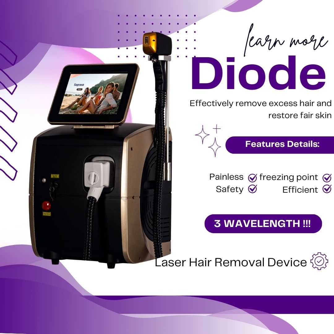 Diode Laser Hair Removal Machine For Painless Permanent Hair Reduction Beauty Salon Equipment Triple Wavelength Laser For All Skin Types