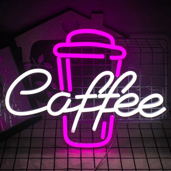Coffee Neon Sign Pink White LED Neon Lights for Cafe Bar Resturant USB Neon Light Wall Decor Beer Pub Bedroom Birthday Party Y240817