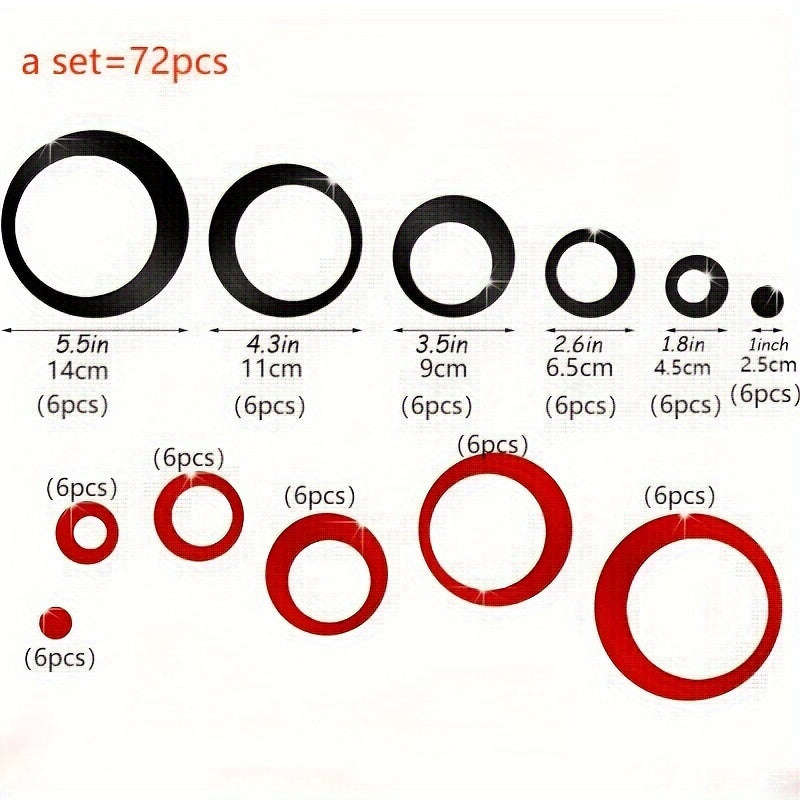 TEMU 2d Flat, 72pcs Red And Black Round Acrylic Mirror Wall Decoration, Used For Bedroom, Living Room, Office, Kitchen, Bathroom, , Gym, Shatterproof
