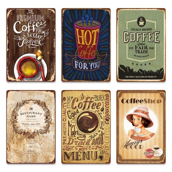 Shabby Chic Coffee Art Painting Sign Metal Decorative Plaques Retro Plate Cafe Kitchen Living Room Coffee Bar Decoratio Plate 30X20cm W03