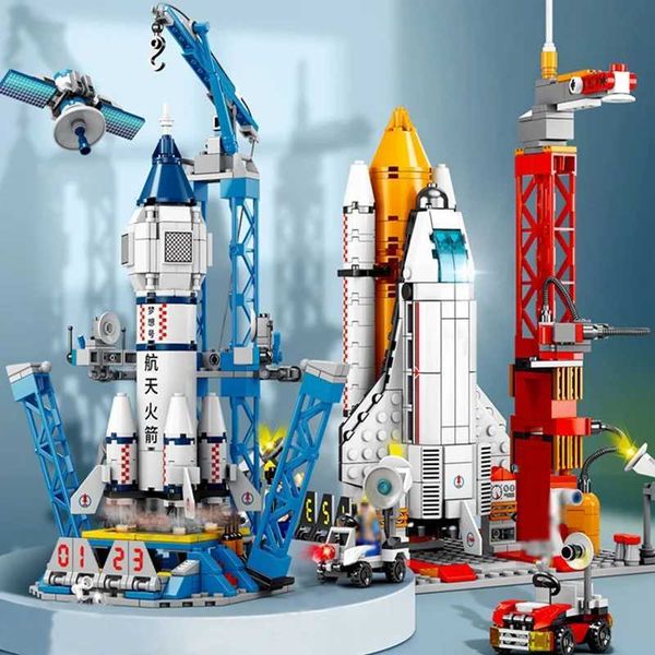 Launch Center Lunar Lander Model Building Block Space Station Diagram Space Shuttle Rocket Block Building Toy W240828