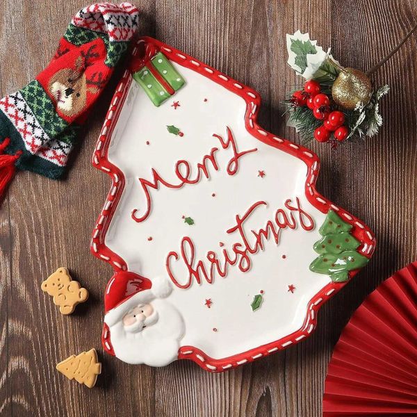 Decorative Plates Christmas Tree Decorative Plate Cute for Birthday Gift Xmas Party Household CL250121