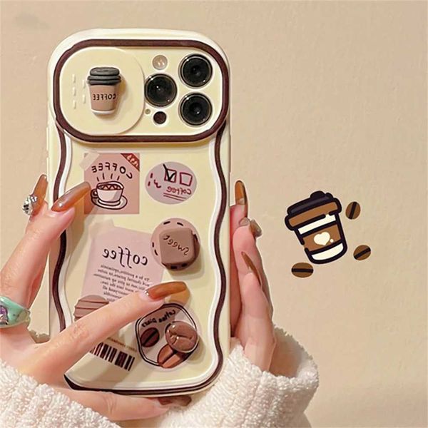 Cell Phone Cases Korean Cute 3D Coffee Push-Pull Camera Protection Phone Case For iPhone 15 14 13 12 11 Pro Max X XS XR 7 8 Plus SE Soft Cov