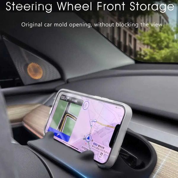 Cell Phone Mounts Holders Stow Pocket 2023 For Tesla Steering Wheel Front Storage Box Phone Holder For model Y Model 3 Auto Interior Accesso