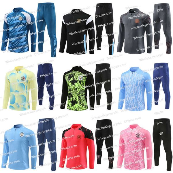 24 25 New soccer tracksuit for men football kits jackets sports tracksuits Football Half Zipper Stand Collar Training Uniform 2 pcs set