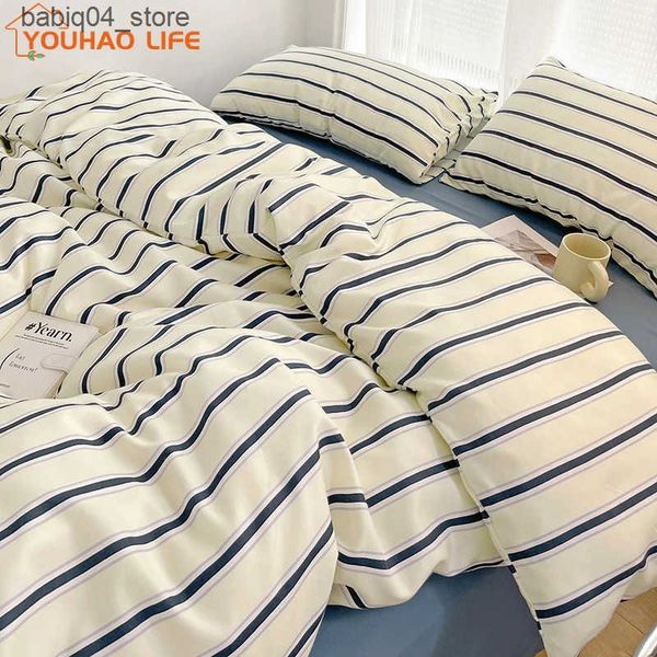 Bedding sets Stripe Style Duvet Cover Set Flat Sheet cases Single Double Twin Full Size Bedding SetBreathable SoftComfortable L240910