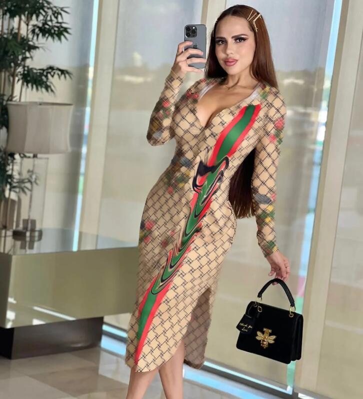 Designer Women Dresses FOR Luxury Print Shirt Dresses Casual Lapel Neck Split Long Dresses Women&#039;s Clothing