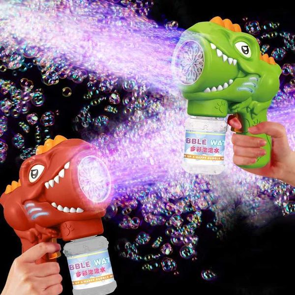 Baby Bath Toys Dinosaur Bubble Gun Electric Glow 10 Hole Automatic Soap Bubble Machine for Children Portable Outdoor Party Toys Childrens Gi