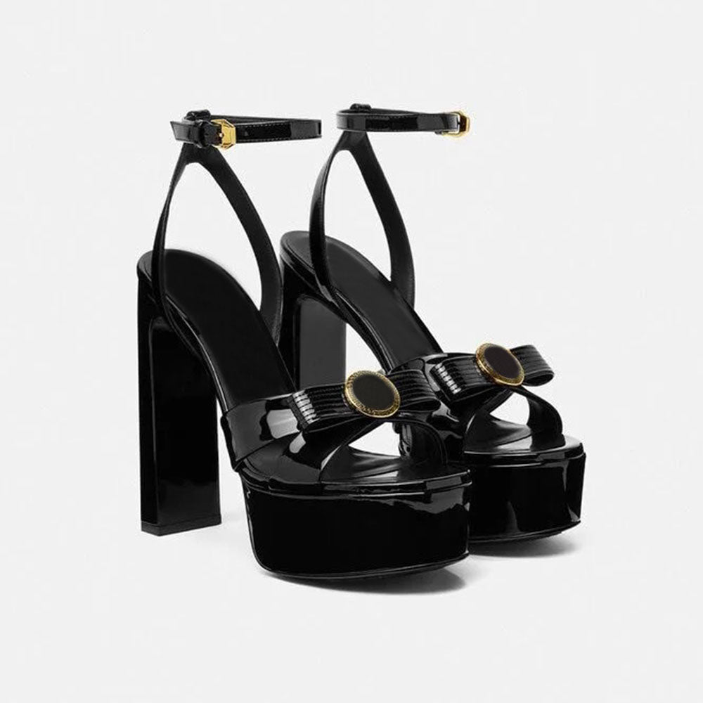 new Bowtie Platform sandals chunky block Peep-Toe high heels ankle strap strap heeled sandal Pumps155mm women luxury designer shoes With box35-42