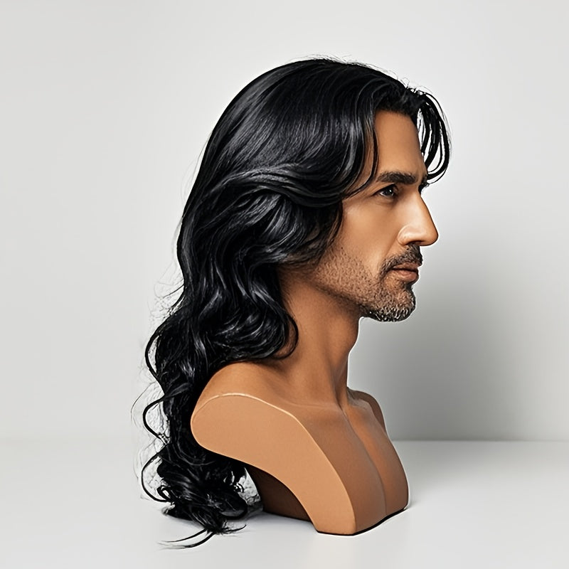 TEMU Men's Black Curly Wig Suitable For Halloween Costume Party - Long Soft Natural Look With , Hair For Halloween, Themed Events & Casual Attire,