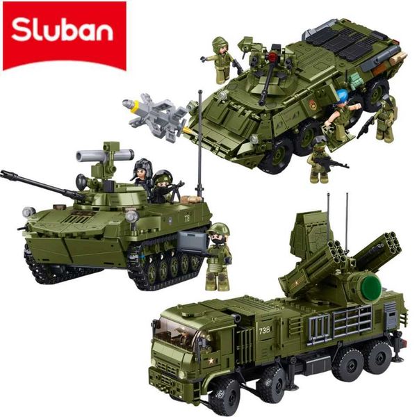 NEW Sluban Military Model Bricks Tank Infantry Fighting Vehicle Air Defense System Building Blocks Educational Toys for ChildrenC250210