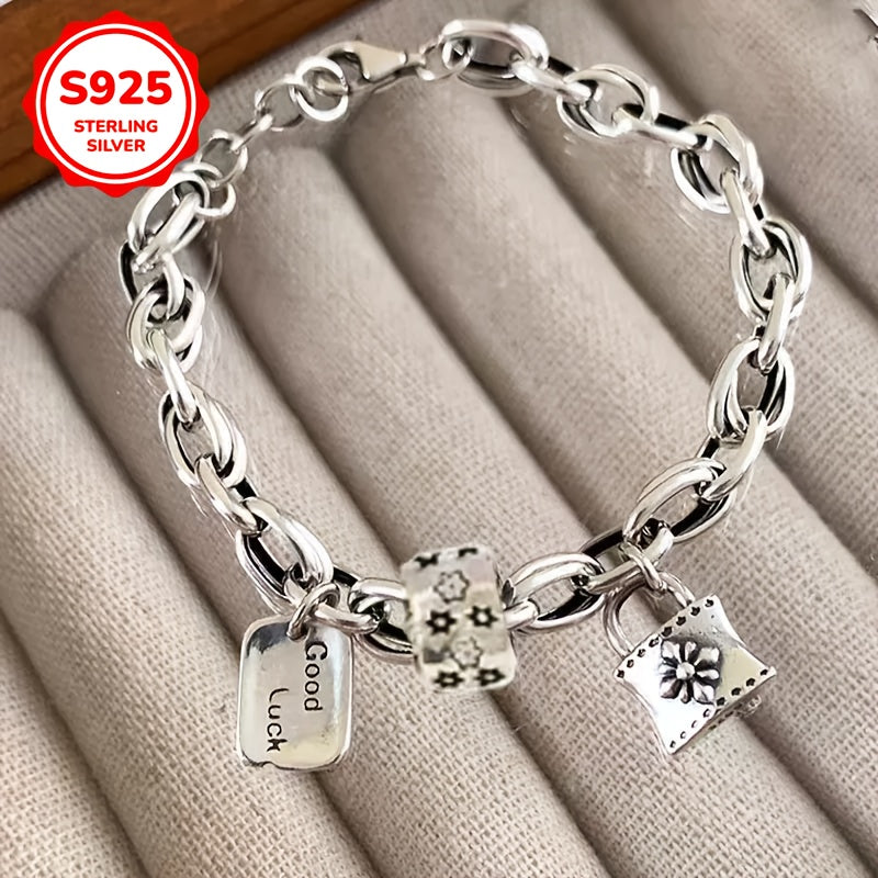 TEMU 925 Sterling Silvery Vintage Bohemian And Star Pendant Bracelet, Of Lightweight Daily And Gift Jewelry, Suitable For All