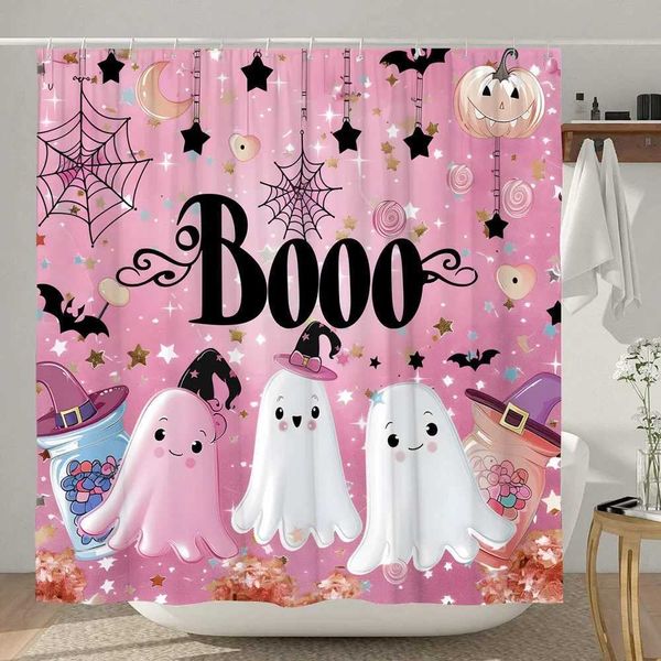 Halloween Shower Curtain Skulls Boho Vintage Floral Scary Trick or Treat Elf Polyester Shower Curtains Bathroom Decor with Hooks M240824