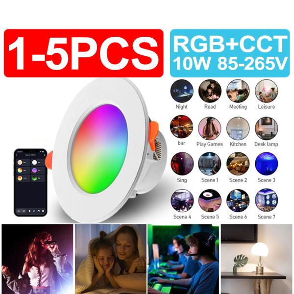 1-5Pcs LED Downlight WiFi TUYA 110-220V Dimmable Spot Light Recessed Round Light Spot Bluetooth Lamp For Alexa Google Home