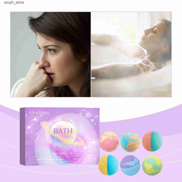 Bubble Bath OceAura Bath Bombs Bubble Salt Bath Ball Fragrance Moisturize Nourish Skin Floral Fragrance Lasting Plant Clean Bath Ball 6pcs L