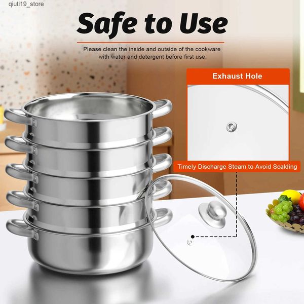 Pans 5-layer stainless steel steam cookware steam food vegetable pot kitchen 26CM-28CM-30CM J241207