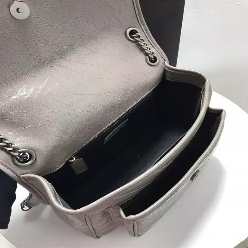 Oil wax cowhide NIKI Shopping Bag Evening Bags Explosive oil wax tire cowhide burst crack single shoulder messenger chain bag European classic messe