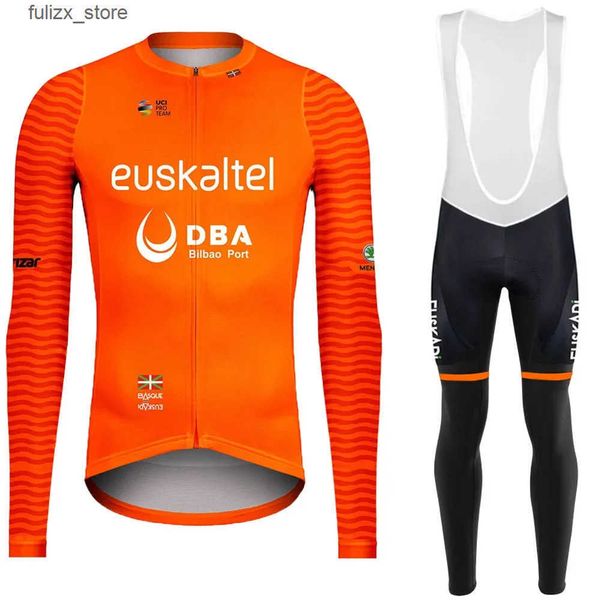 Cycling Jersey Sets Spring and summer EUSKALTEL DBA team orange bicycle jersey long sleeved bicycle clothing bib pad Ropa Ciclismo L240910