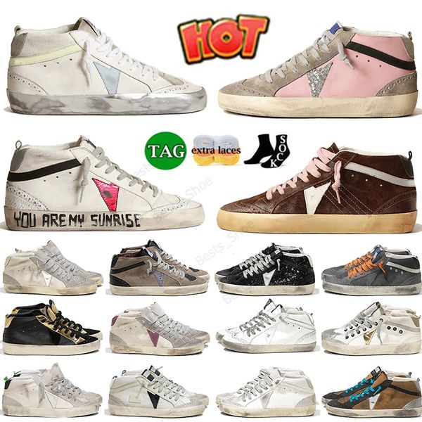 Designer Loafers Golden Sneakers Casual Shoes Leather Italy Glitter Stars Dirty Do Old Brand Super-Star Women Men&#039;s Shoe Mid Trainers P