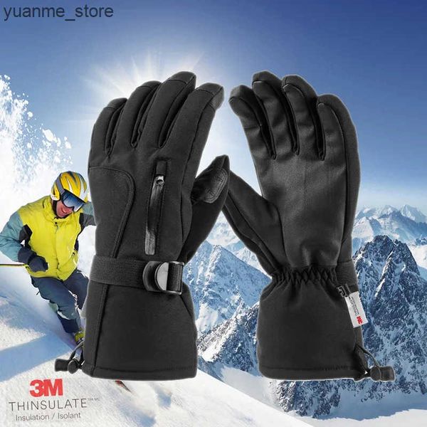 Ski Gloves Thinsulate Winter Warm Snowboard Ski Gloves Waterproof Men Women Snow Skiing Snowmobile Motorcyle Touch Phone Wrist Rope Black J2
