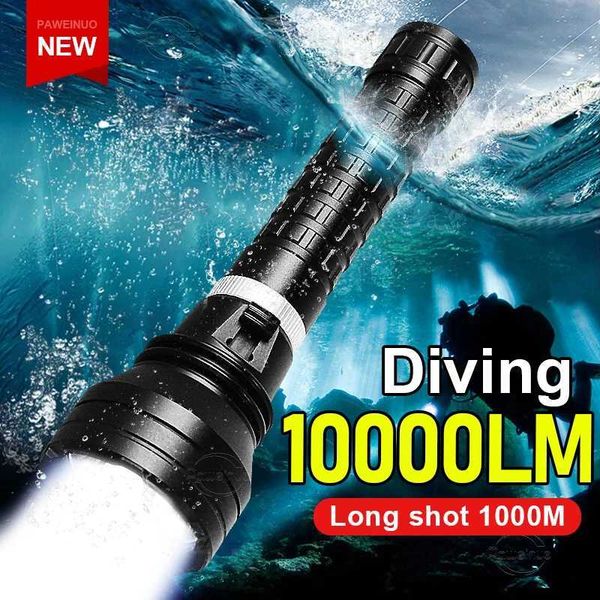 10000LM High Power Diving Flashlight 1000M Profional Underwater Lantern IP8 Waterproof Rating Super Bright Scuba Diving TorchXJ241230