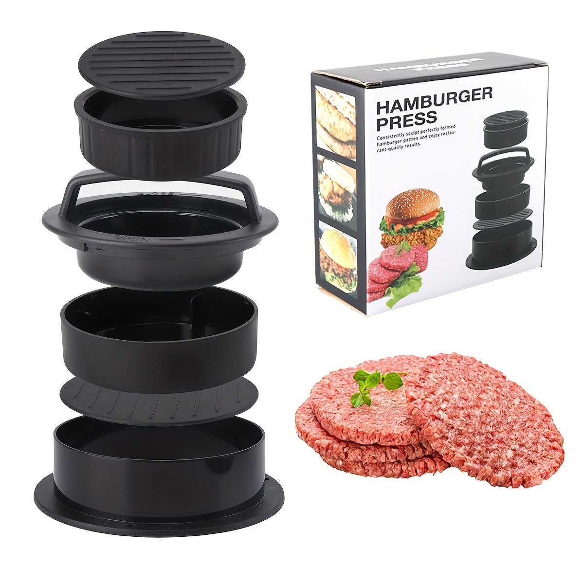 TEMU Burger Press 100 Patty Papers Set I Hamburger Patty Maker Mold Ring For Beef Bpa Free Dishwasher Safe, Barbecue Accessory, Kitchen Gadget, ,