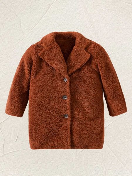 Winter childrens boys European and American chiffon cashmere collar with single row button release simple and warm rust brown jacket W241023