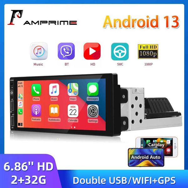 Other Electronics AMPrime 1Din Android 13 stereo Carplay-Android Auto 6.86-inch car multimedia player WiFi GPS FM radio receiver head unit J