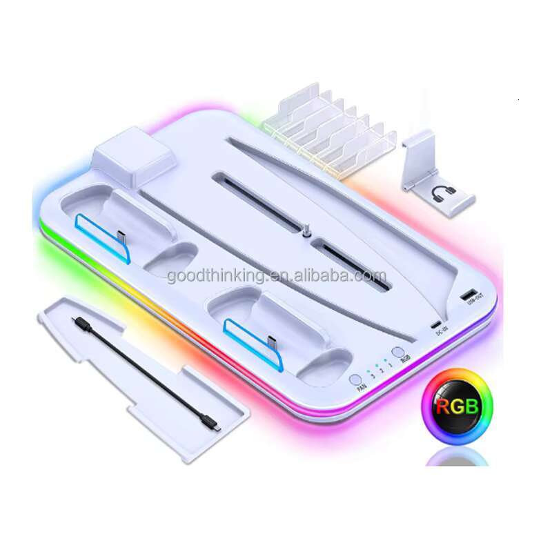 Headphone CD Disk Storage RGB LED Light Dual Game Controller Cool Fan for P5 Charger Stand