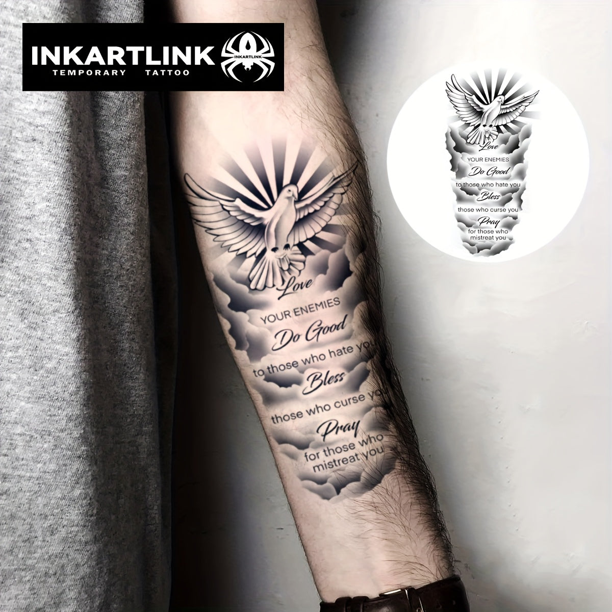 TEMU Inkartlink Temporary Tattoo - White & Inspirational Quote Design, Waterproof Long-lasting Fake Tattoo With Authentic Look, Plant-based Formula,