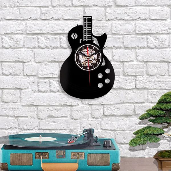 Guitar Elements Vinyl Records Wall Clock Instruments Guitar Performers Gifts Rock Music Enthusiasts Studio Wall Art Decor 241216
