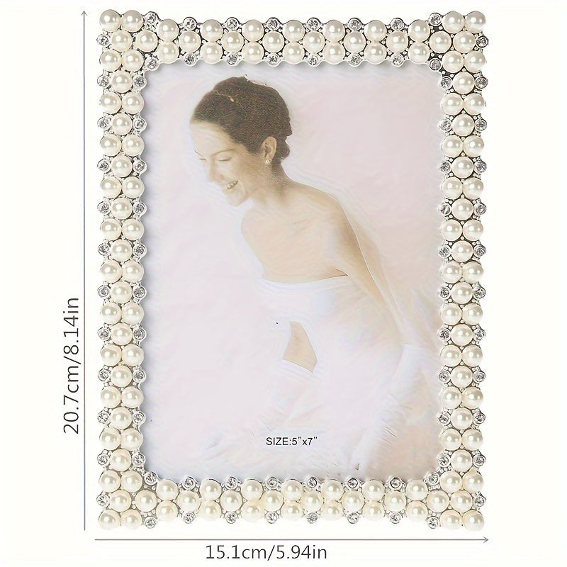 TEMU 1pc Silver Diamond Pearl Photo Frame Suitable For Desktop Display Is Day Valentine's Day Wedding Decoration Gift Decoration