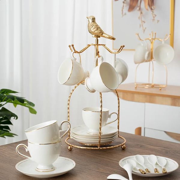 European Bone China Coffee Pot Cups And Saucer Milk Sugar Bowl Cup Set Highgrade Teapot Tea Spoon 240729