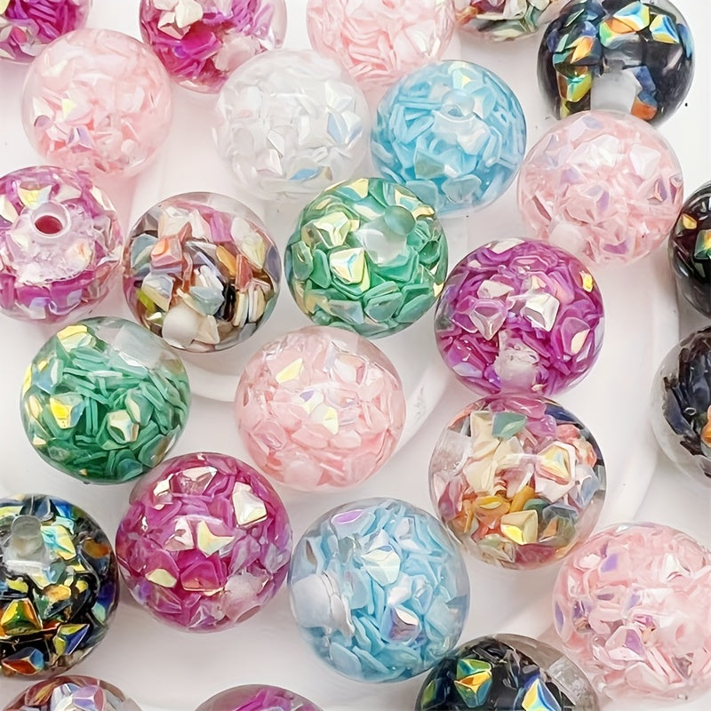 TEMU 20pcs Large 16mm Resin Beads - Glossy Laser-cut Patterns, Pastel & Vibrant Colors (pink, Blue, Green, Golden, Black, Clear) - -resistant For