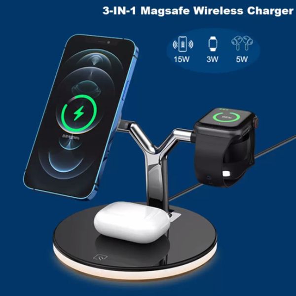 3 in 1 Magnetic Wireless 15W Fast Charging Station PD Chargers for iPhone12 13 14 15 Max Watch Mobile phone holder pro earphone